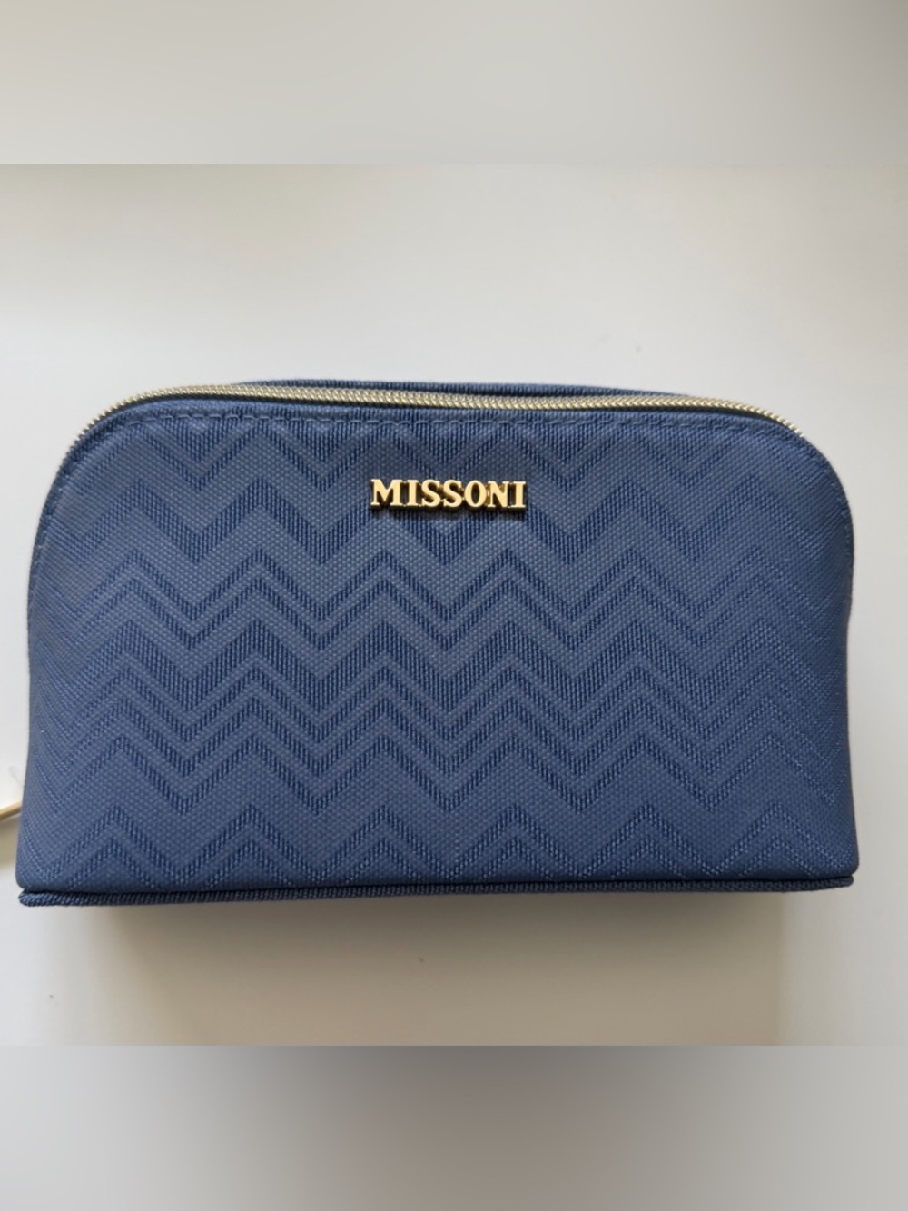 Missoni Blue Chevron Toiletry Pouch with Gold Logo